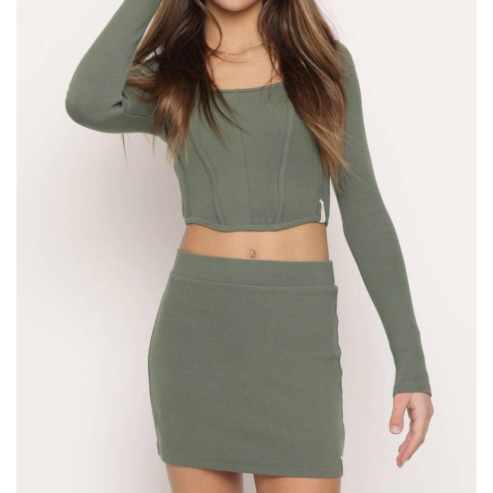 NEW KAVEAH girls' long sleeve ribbed corset top in irish moss